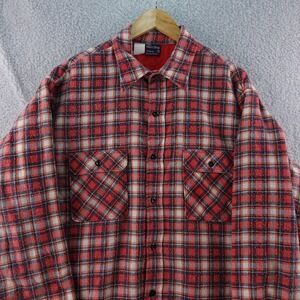 Vintage JCPenney The‎ Men's Shop Flannel Shirt XL Tall Red Plaid Lined Outdoor